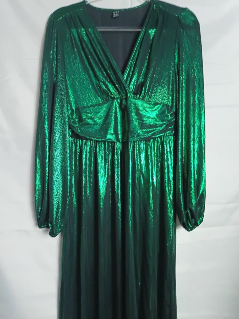 SHEIN Emerald Green Metallic Maxi Dress Long Sleeve Size L - Picture 5 of 6
